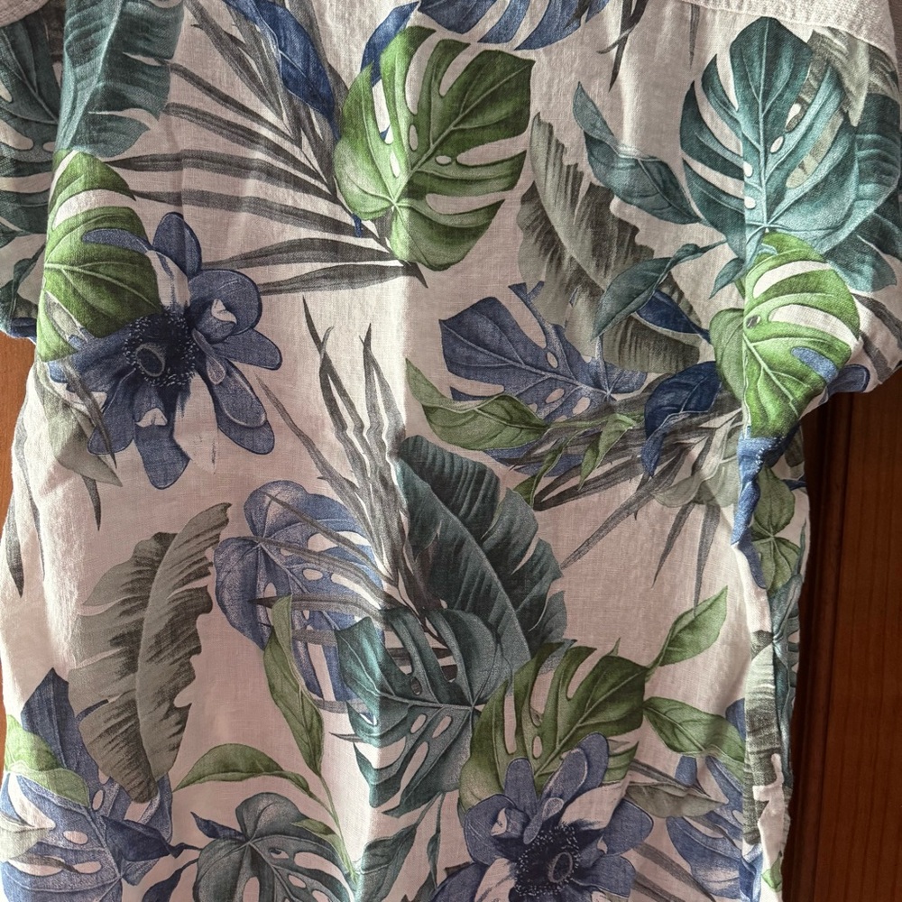 Lungo L’Arno Linen Top Womens 1X Lagenlook Palm Tree Tropical Coastal Hi Low - Picture 3 of 4